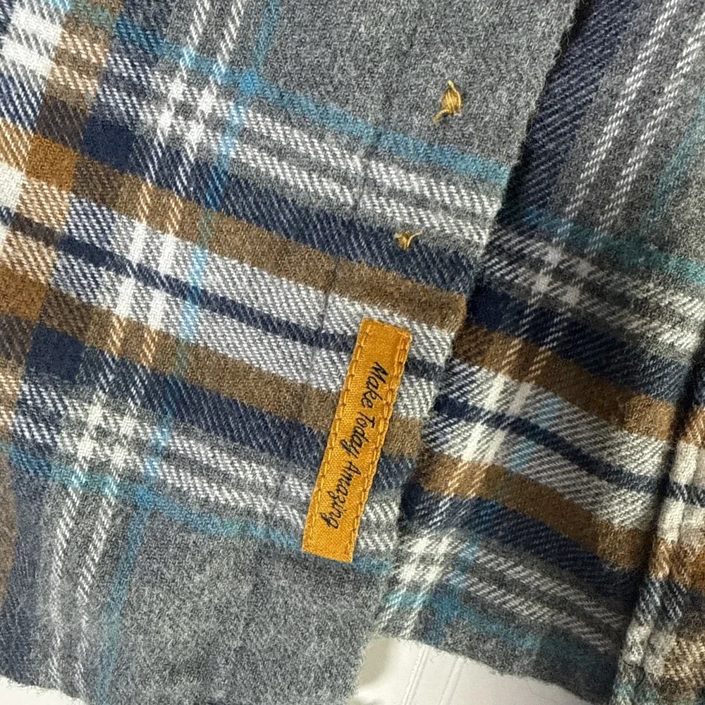 Denim & Flower Shirt Men's Small Flannel Button Down Plaid Gray Blue Brown